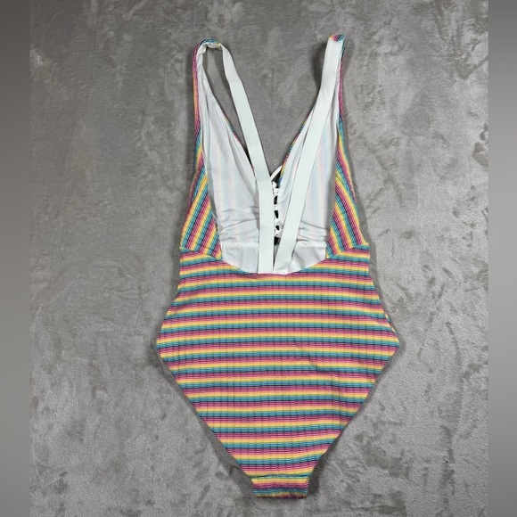 NWOT Onia Rainbow Pinstripe Lace Up One Piece Bikini Swimsuit Size XS - Picture 11 of 15